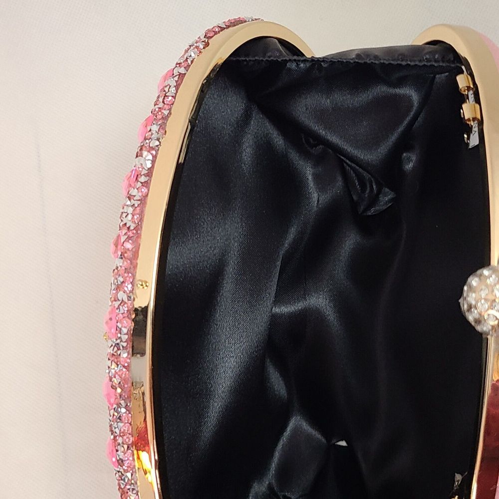 RAMLA Pink Rhinestone Luxury Prom Wedding Gala Handle & Chain Clutch Purse--New - Picture 7 of 8